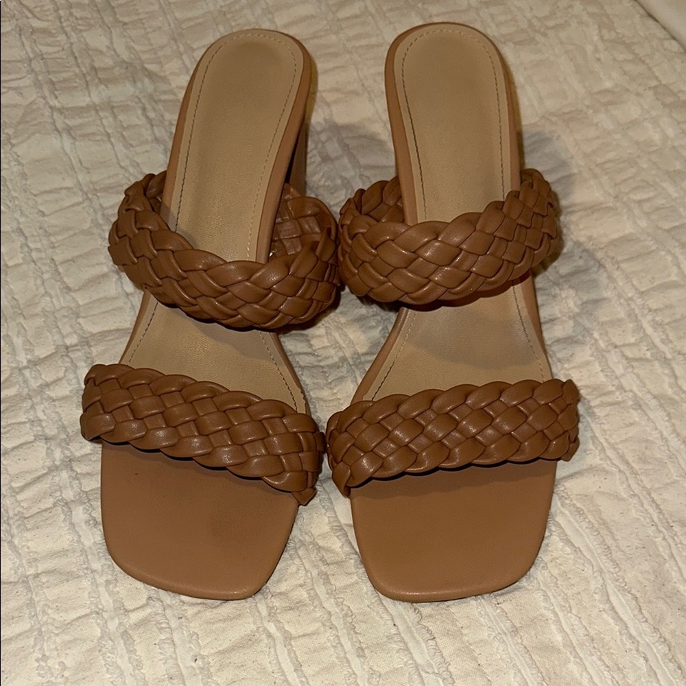 Braided Tan Women's Heeled Sandals